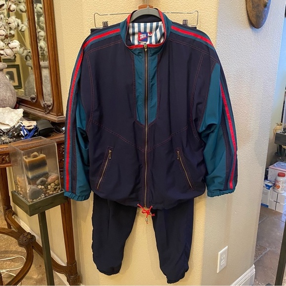 Vintage TAIL Women Navy Green Red  2-Piece Set Jacket & Pants Size Medium - Picture 1 of 10